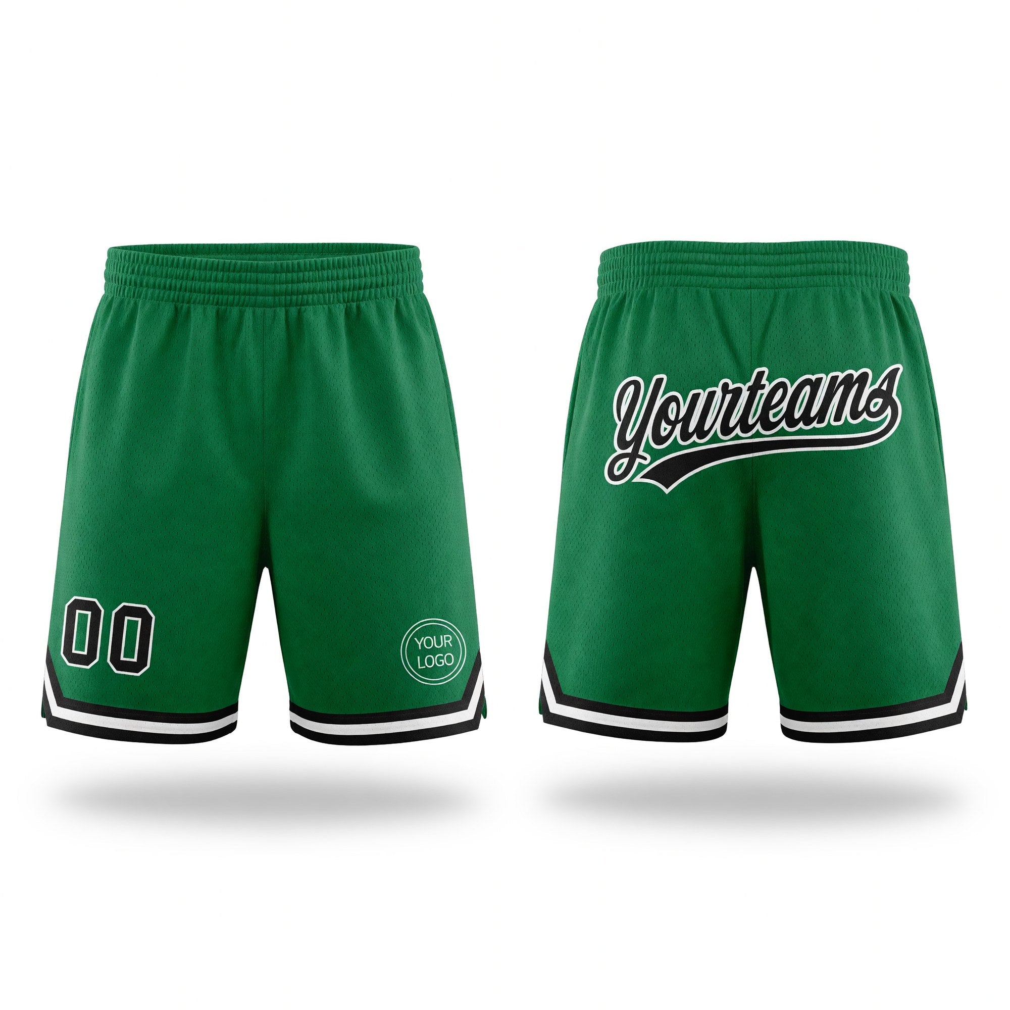 Custom Kelly Green Black-White Authentic Throwback Basketball Shorts