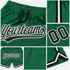 Custom Kelly Green Black-White Authentic Throwback Basketball Shorts detail