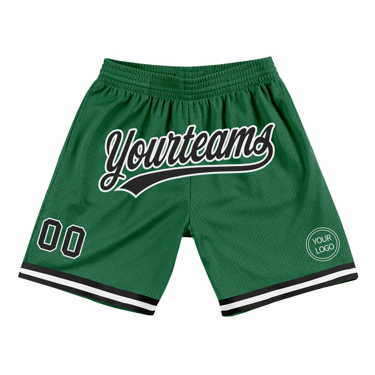 Custom Kelly Green Black-White Authentic Throwback Basketball Shorts photo 1