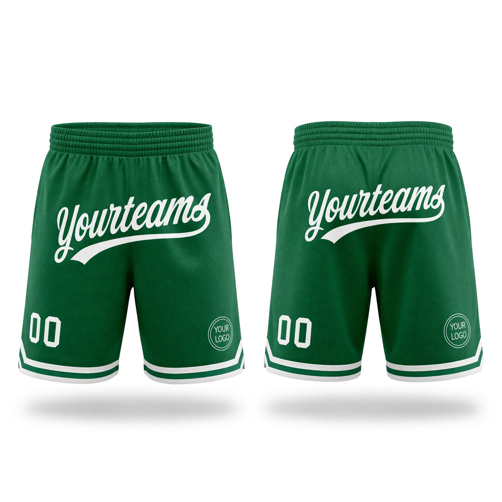 Custom Kelly Green White Authentic Throwback Basketball Shorts