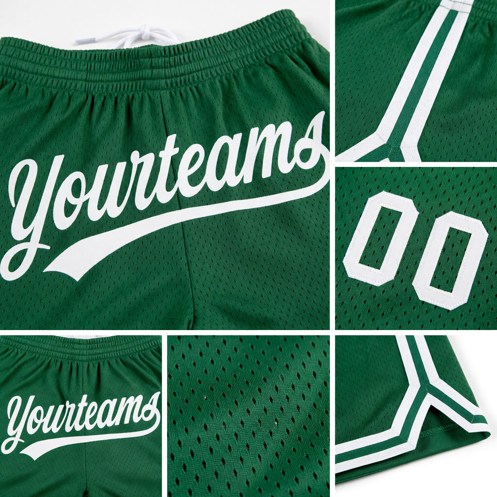 Custom Kelly Green White Authentic Throwback Basketball Shorts detail