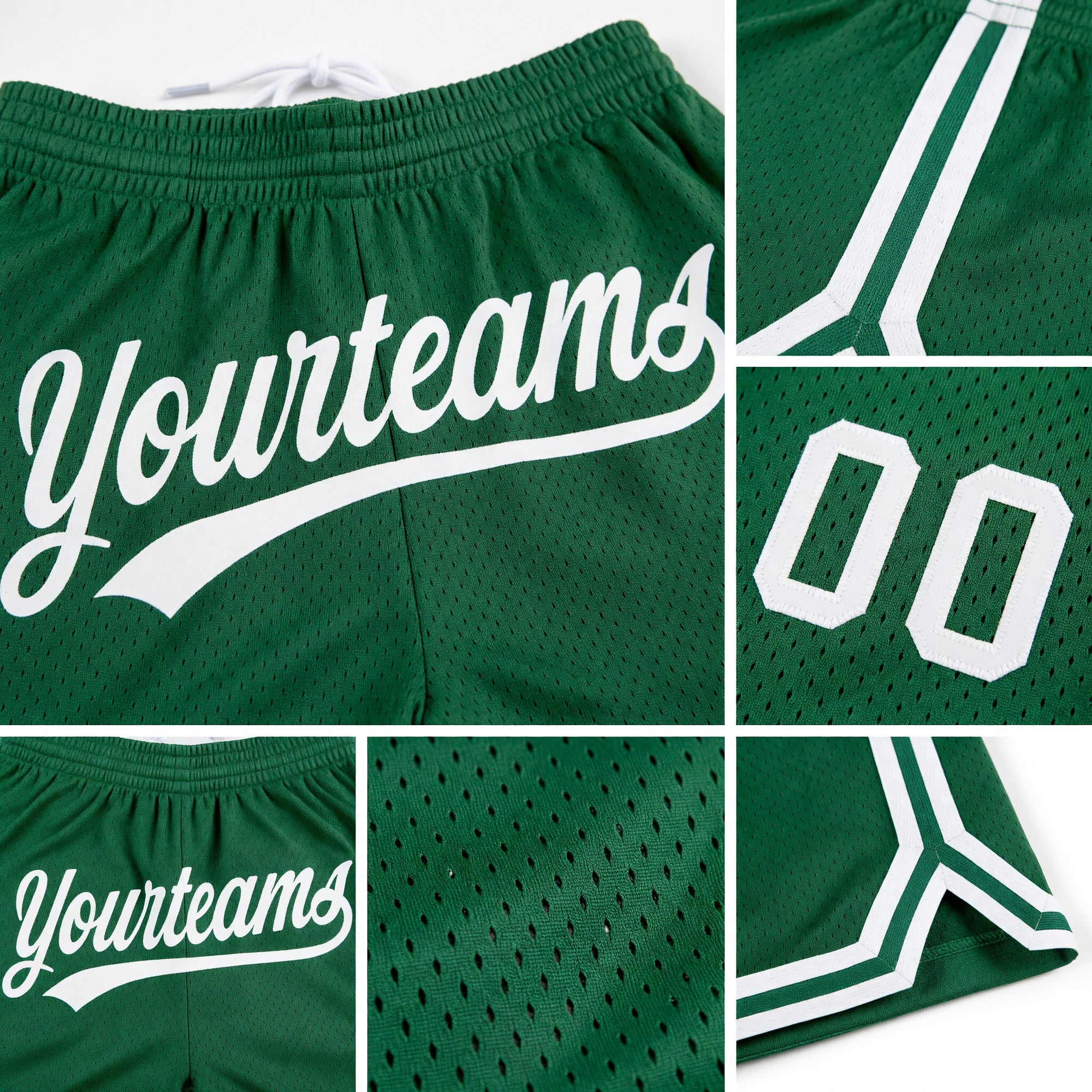 Custom Kelly Green White Authentic Throwback Basketball Shorts detail