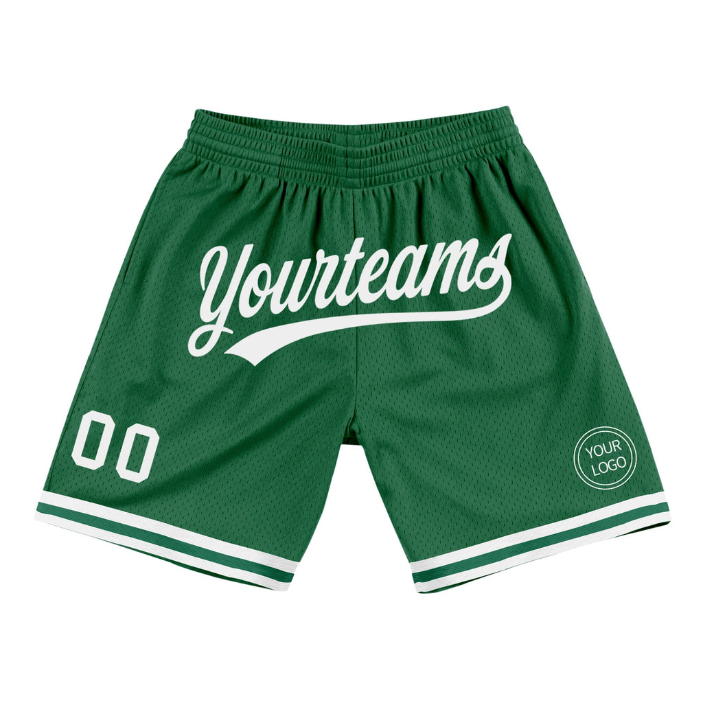 Custom Kelly Green White Authentic Throwback Basketball Shorts photo 1