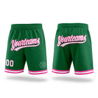 Custom Kelly Green White-Pink Authentic Throwback Basketball Shorts
