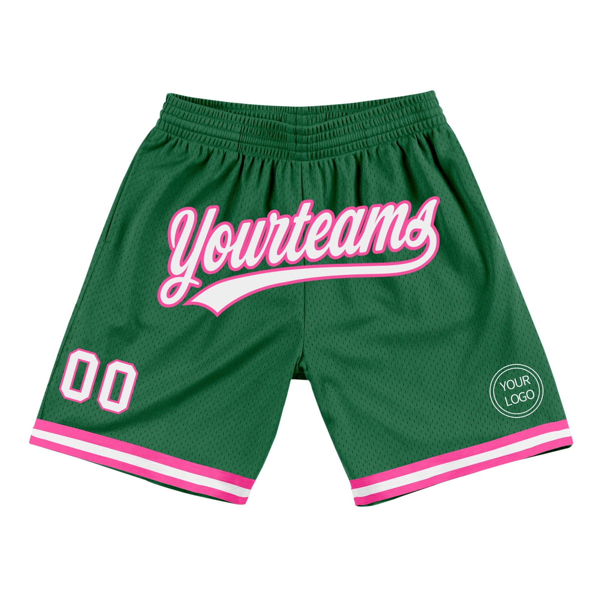 Custom Kelly Green White-Pink Authentic Throwback Basketball Shorts photo 1