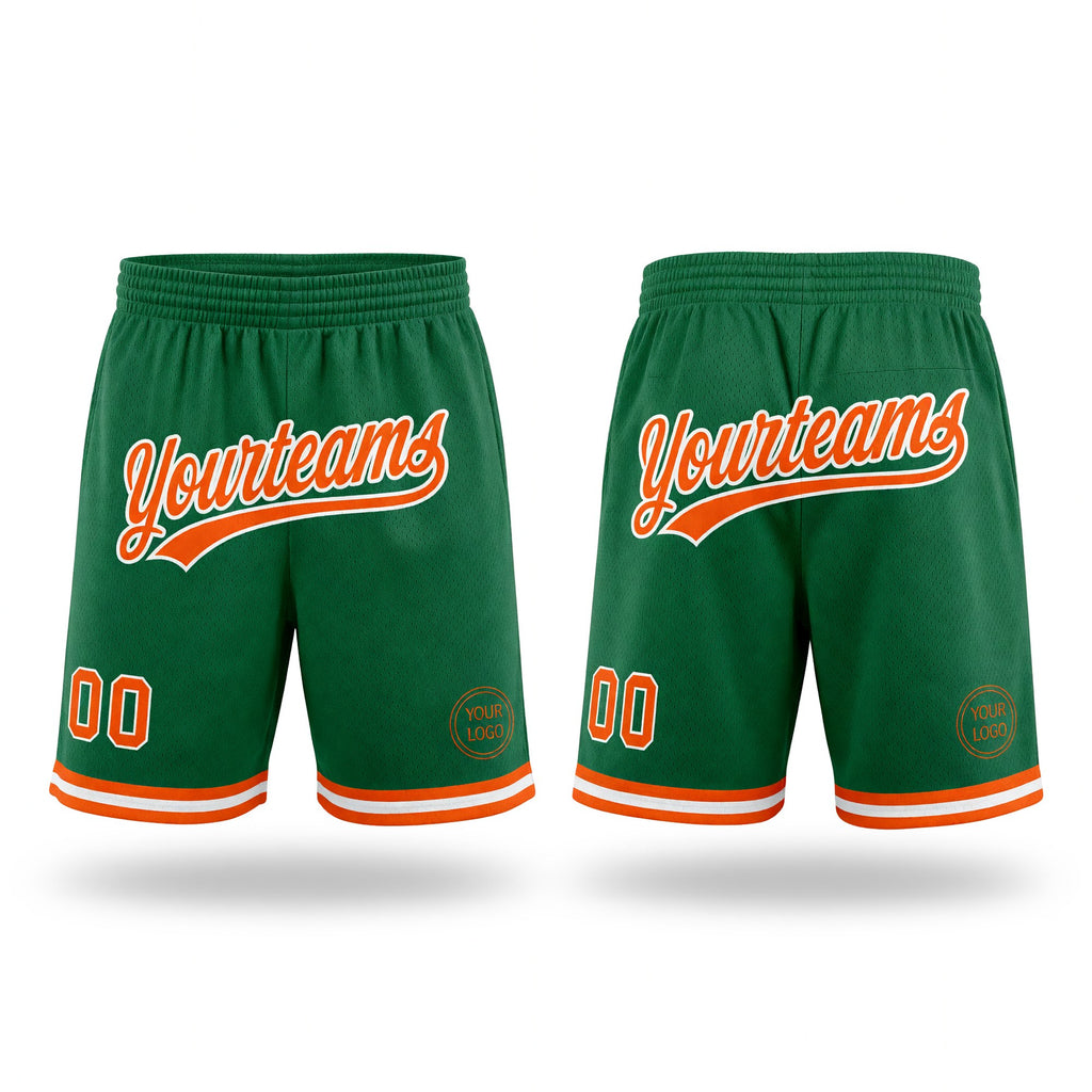 Custom Kelly Green Orange-White Authentic Throwback Basketball Shorts