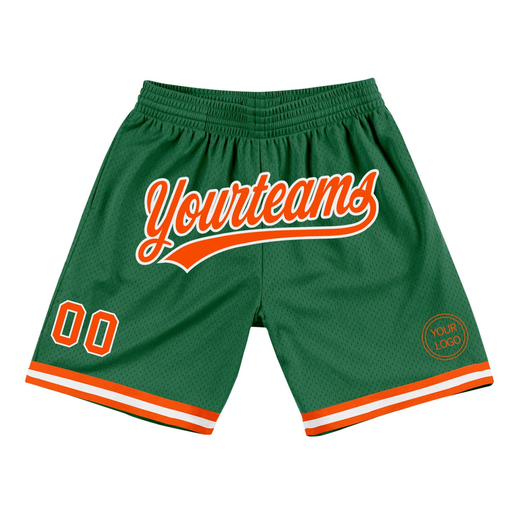 Custom Kelly Green Orange-White Authentic Throwback Basketball Shorts photo 1