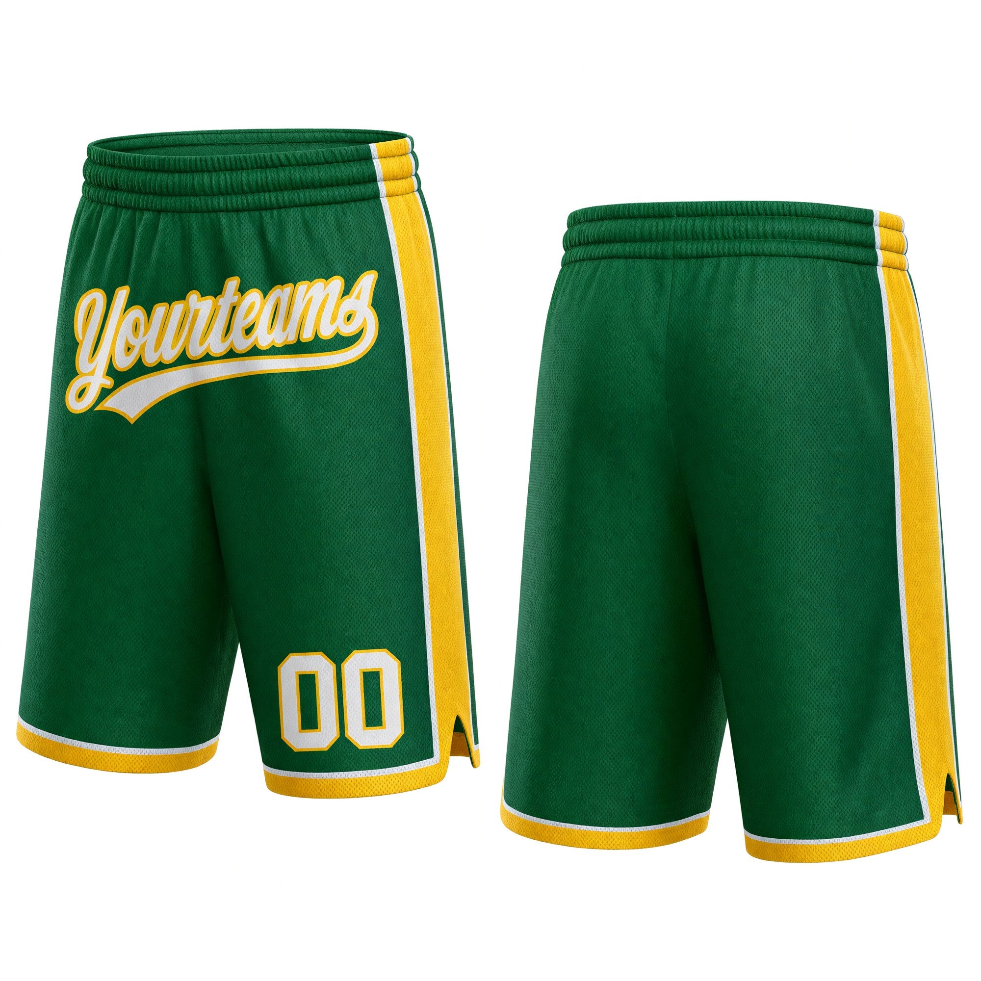 Custom Kelly Green White-Yellow Authentic Basketball Shorts