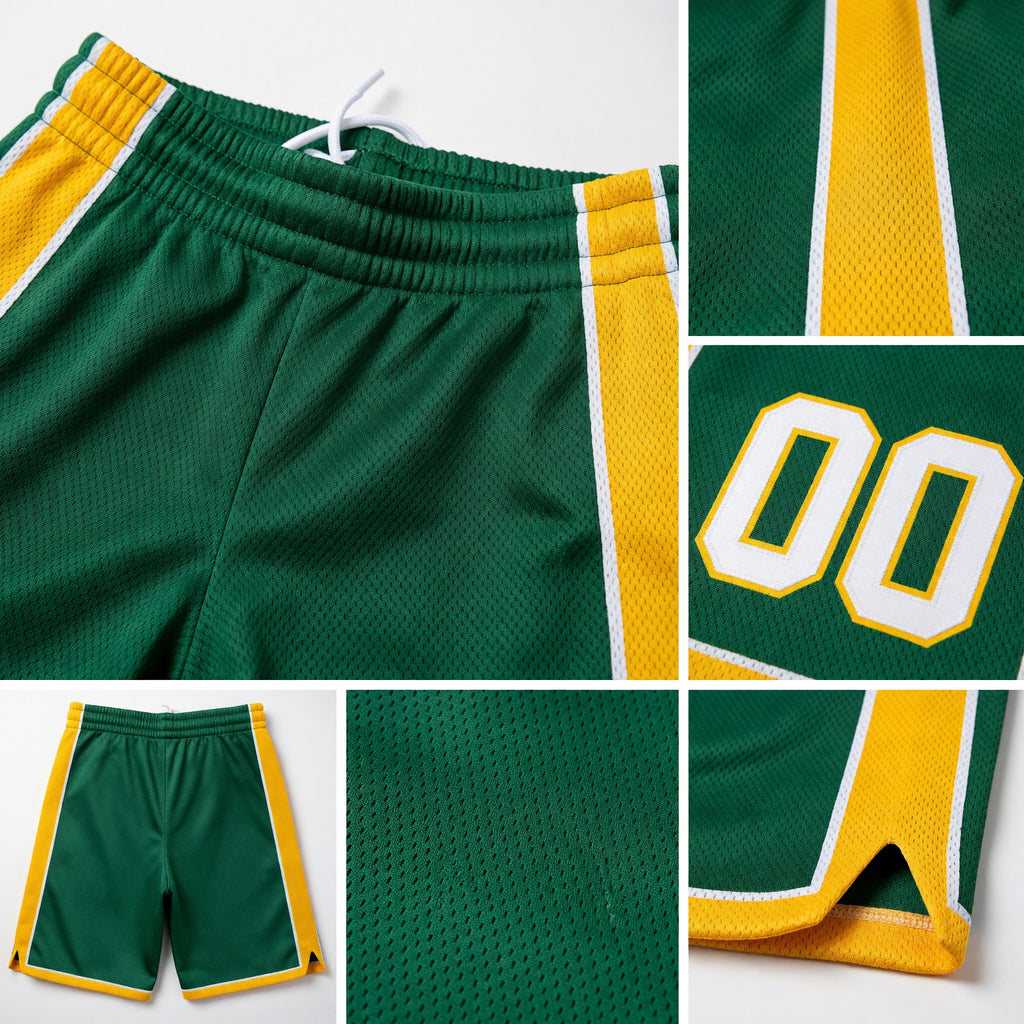 Custom Kelly Green White-Yellow Authentic Basketball Shorts detail