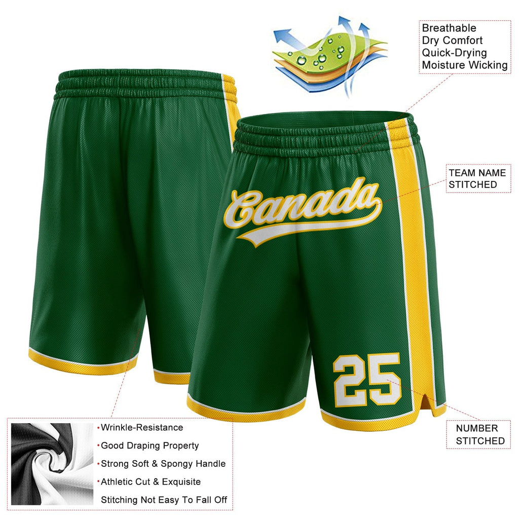 Custom Kelly Green White-Yellow Authentic Basketball Shorts photo 2