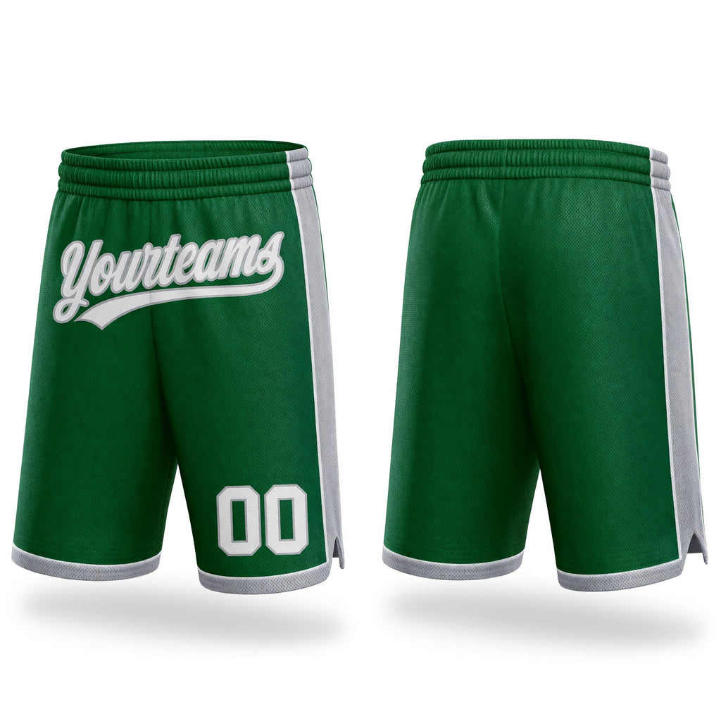 Custom Kelly Green White-Gray Authentic Basketball Shorts