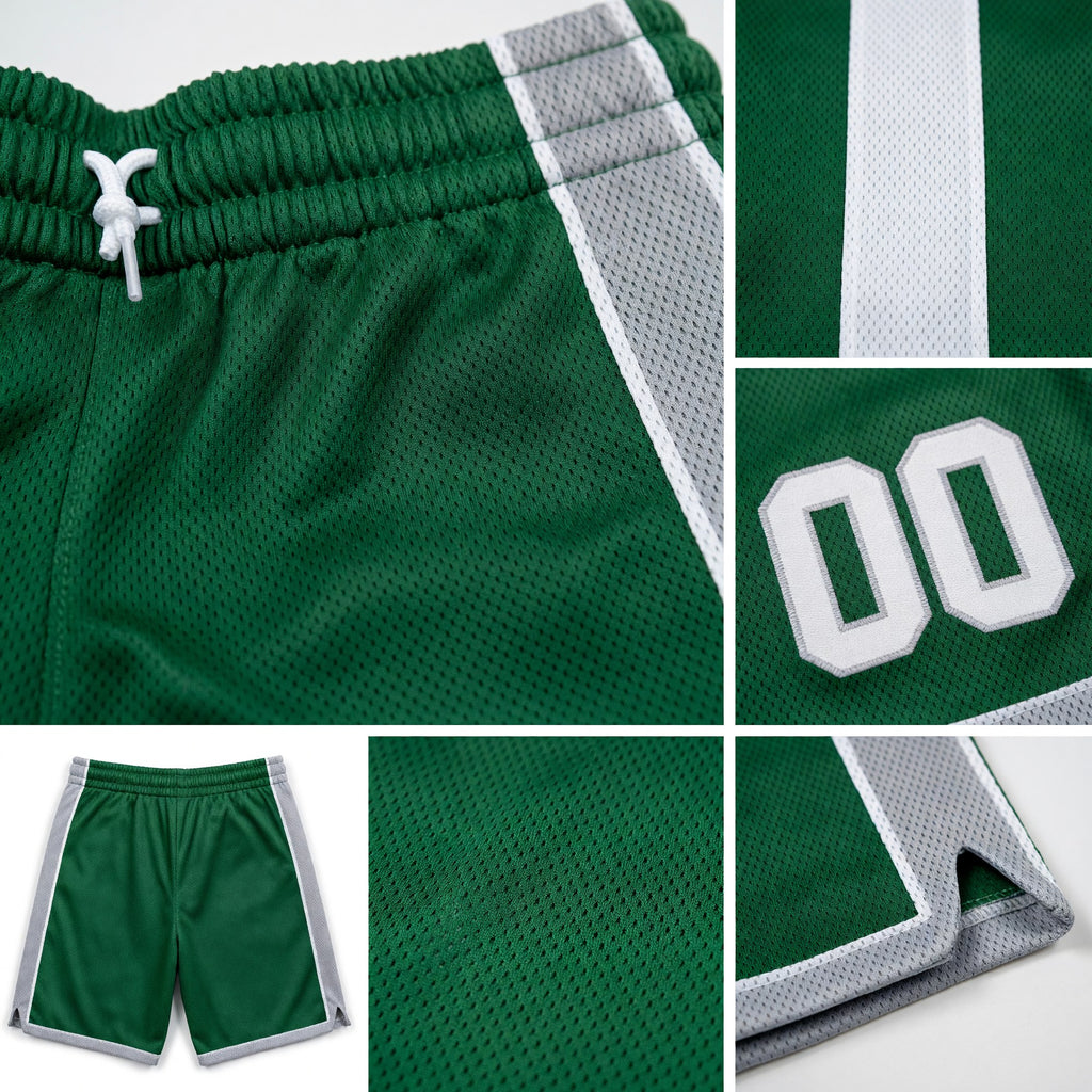 Custom Kelly Green White-Gray Authentic Basketball Shorts detail