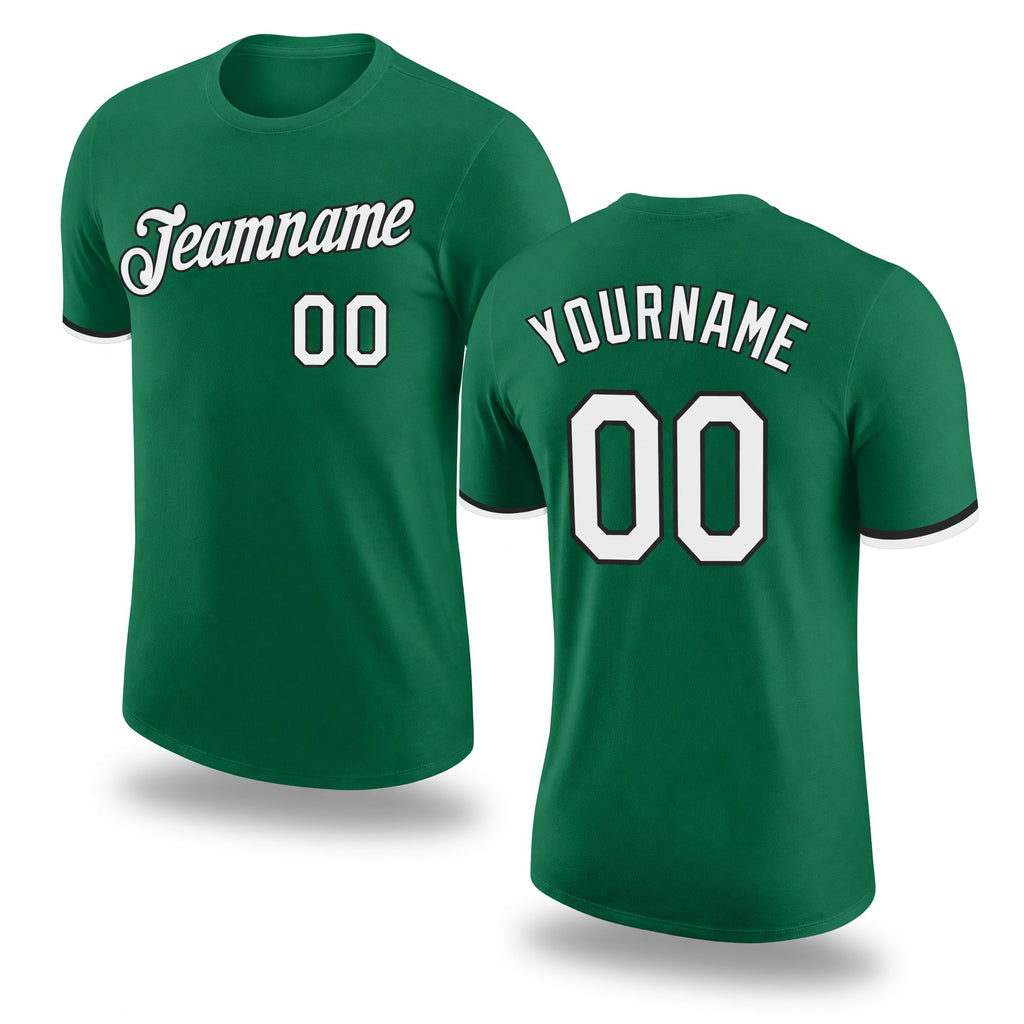 Custom Kelly Green White-Black Performance T-Shirt
