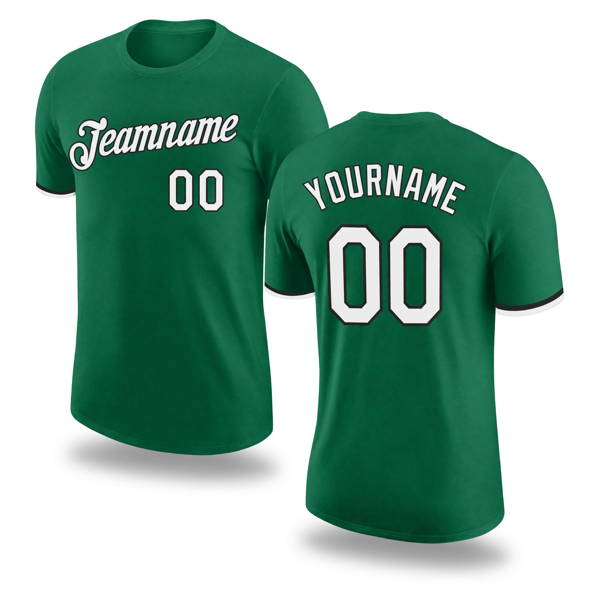 Custom Kelly Green White-Black Performance T-Shirt