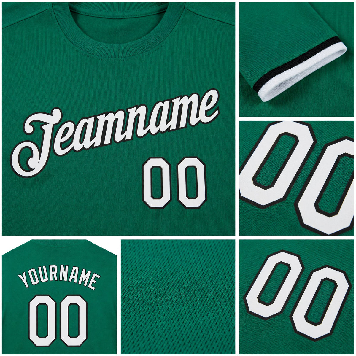 Custom Kelly Green White-Black Performance T-Shirt detail