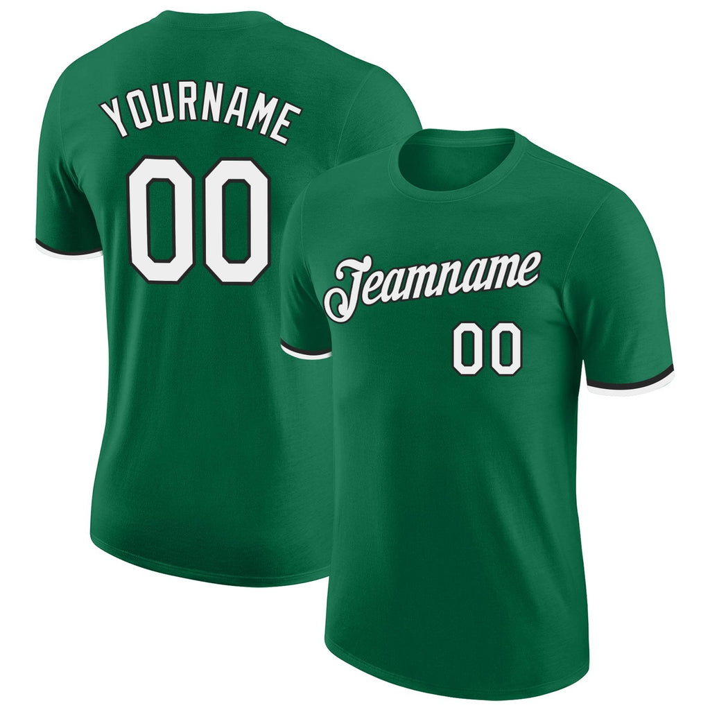 Custom Kelly Green White-Black Performance T-Shirt photo 1