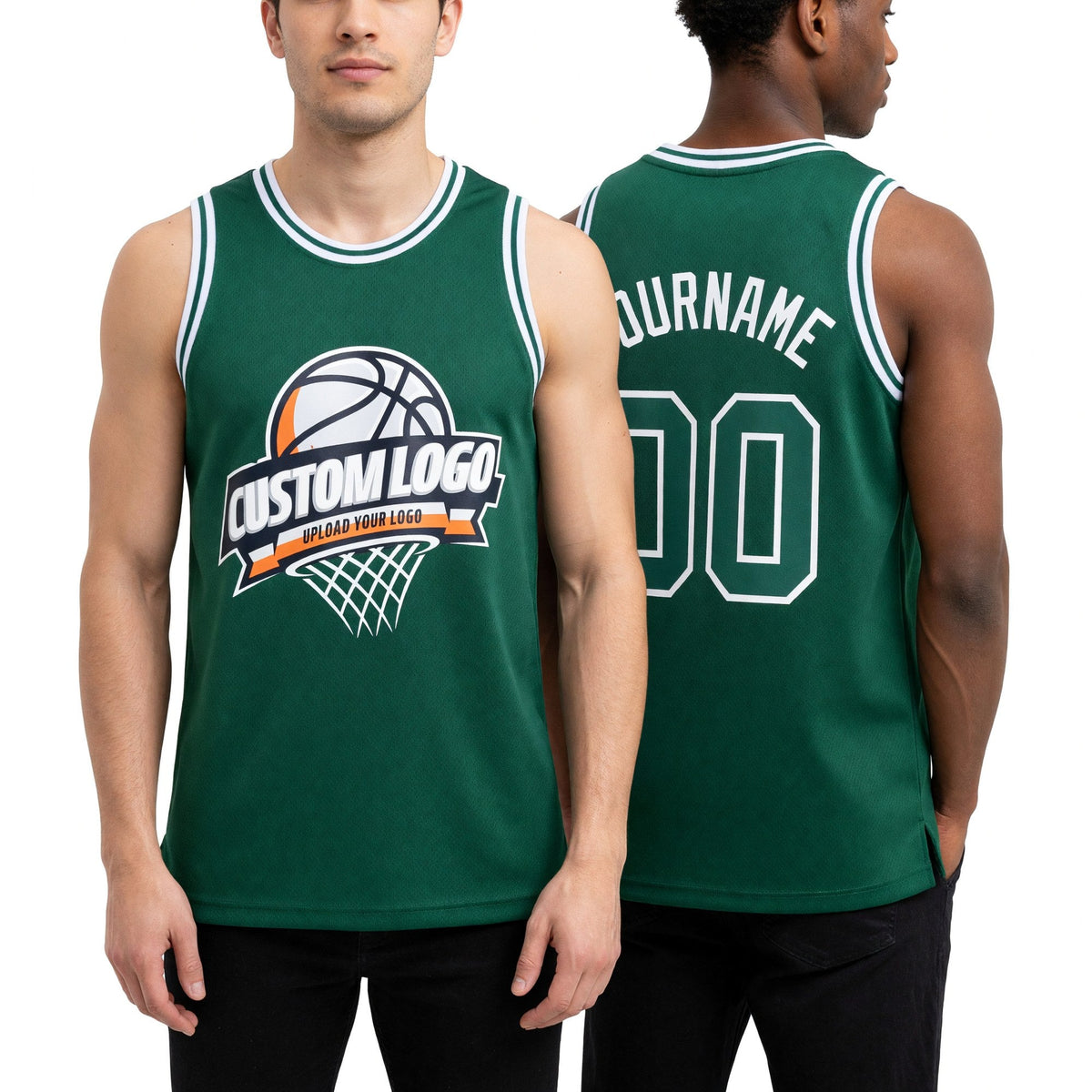Custom Kelly Green White Authentic Throwback Basketball Jersey worn front and back