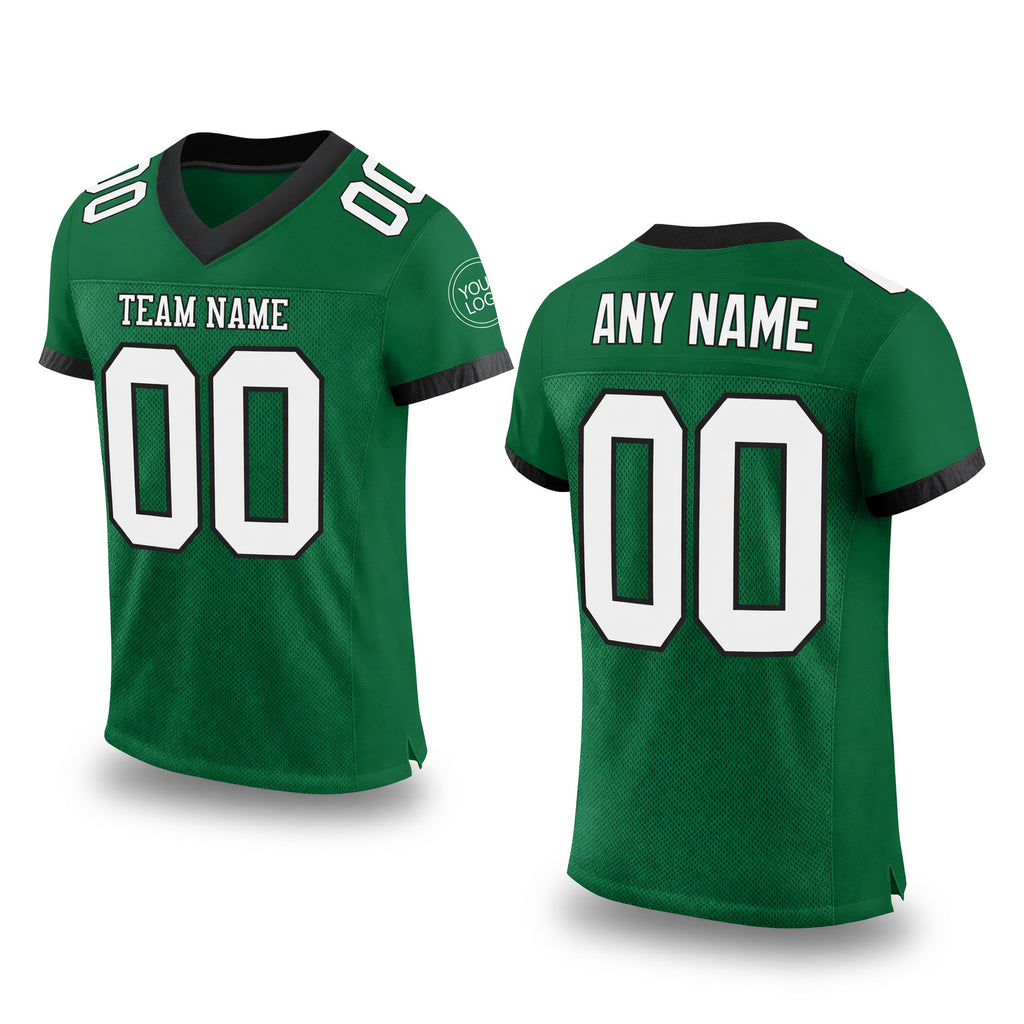 Custom Kelly Green White-Black Mesh Authentic Football Jersey