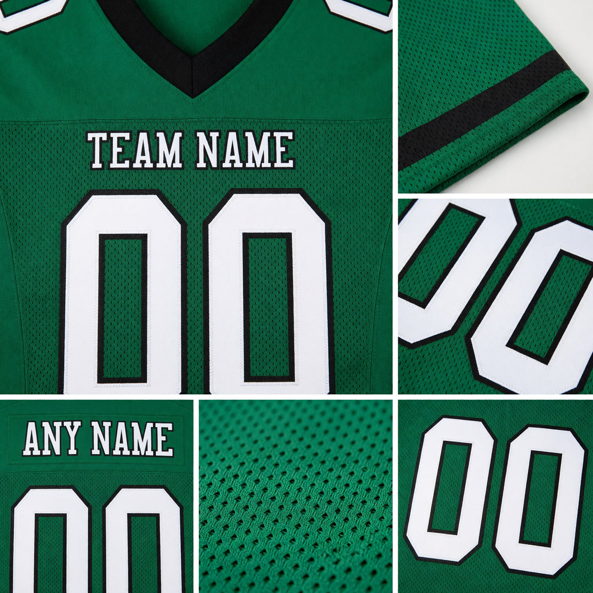 Custom Kelly Green White-Black Mesh Authentic Football Jersey detail