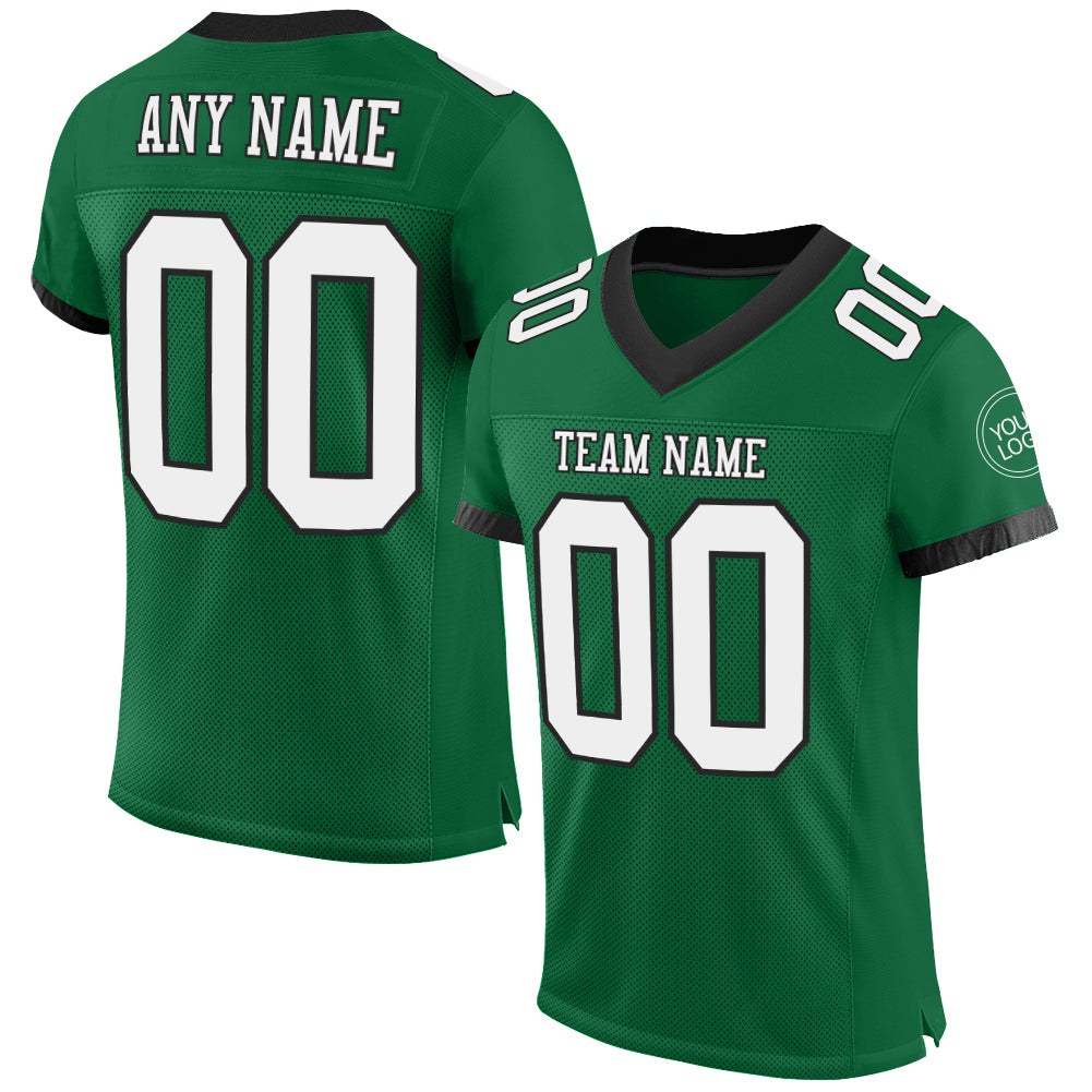 Custom Kelly Green White-Black Mesh Authentic Football Jersey photo 1
