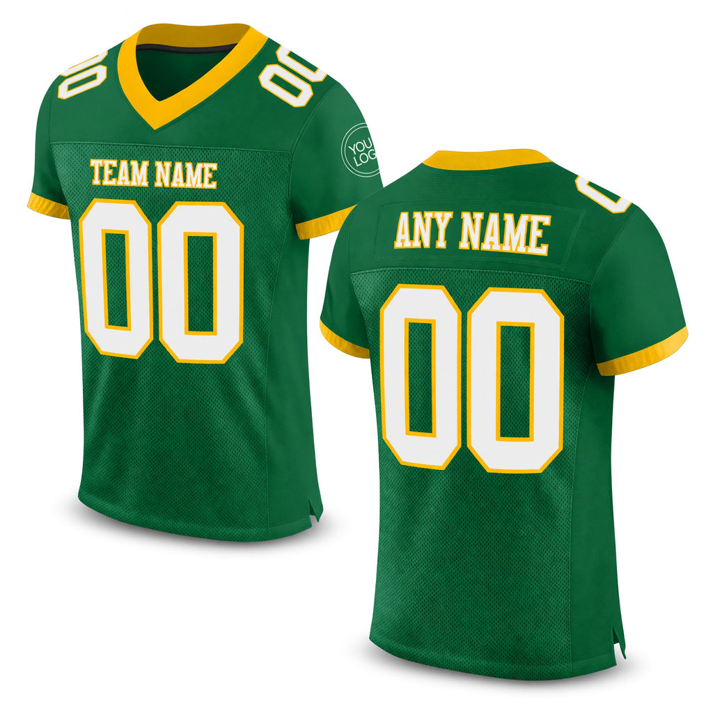 Custom Kelly Green White-Gold Mesh Authentic Football Jersey