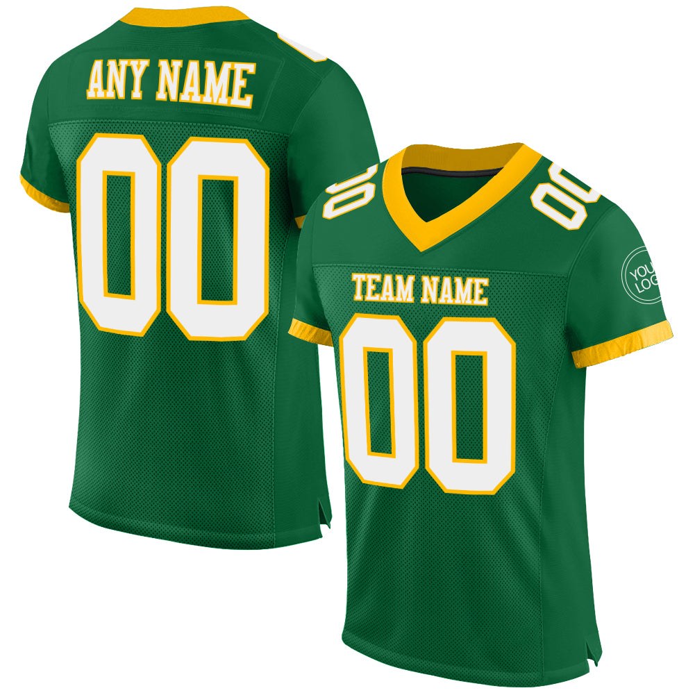 Custom Kelly Green White-Gold Mesh Authentic Football Jersey photo 1