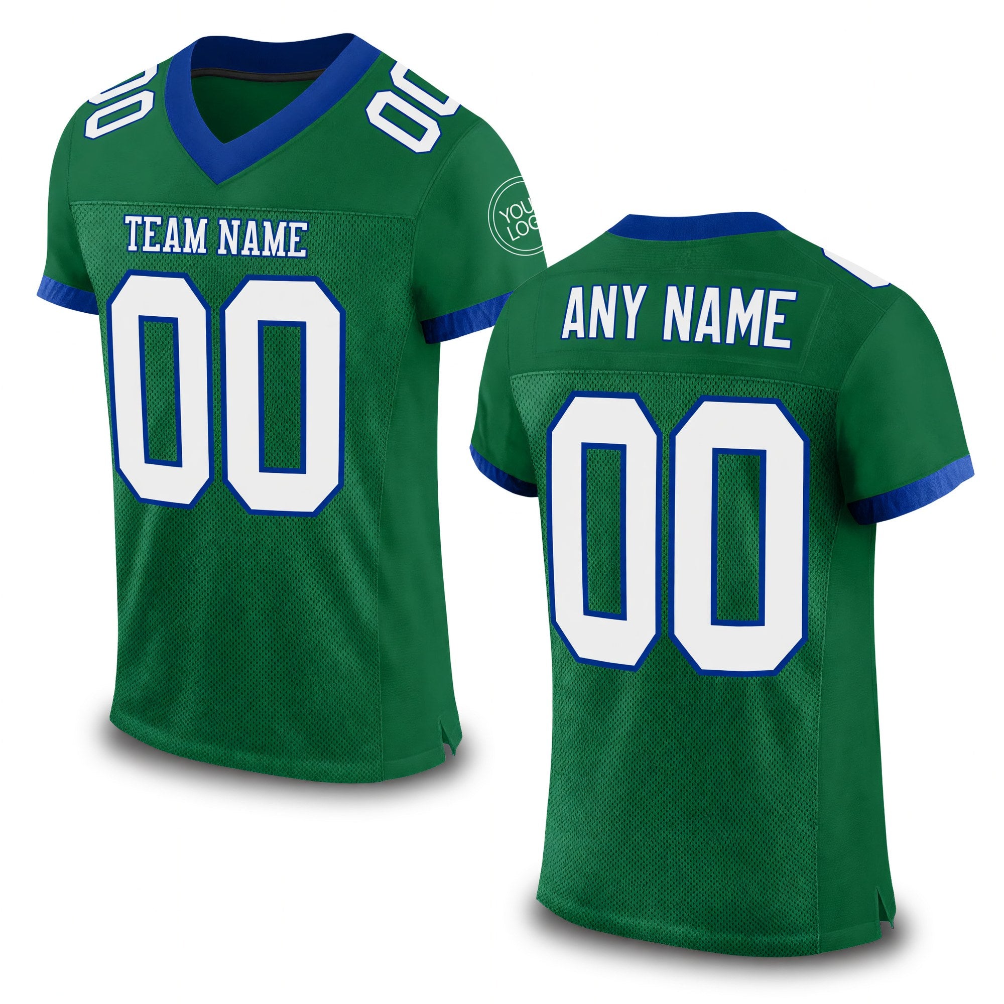 Custom Kelly Green White-Royal Mesh Authentic Football Jersey