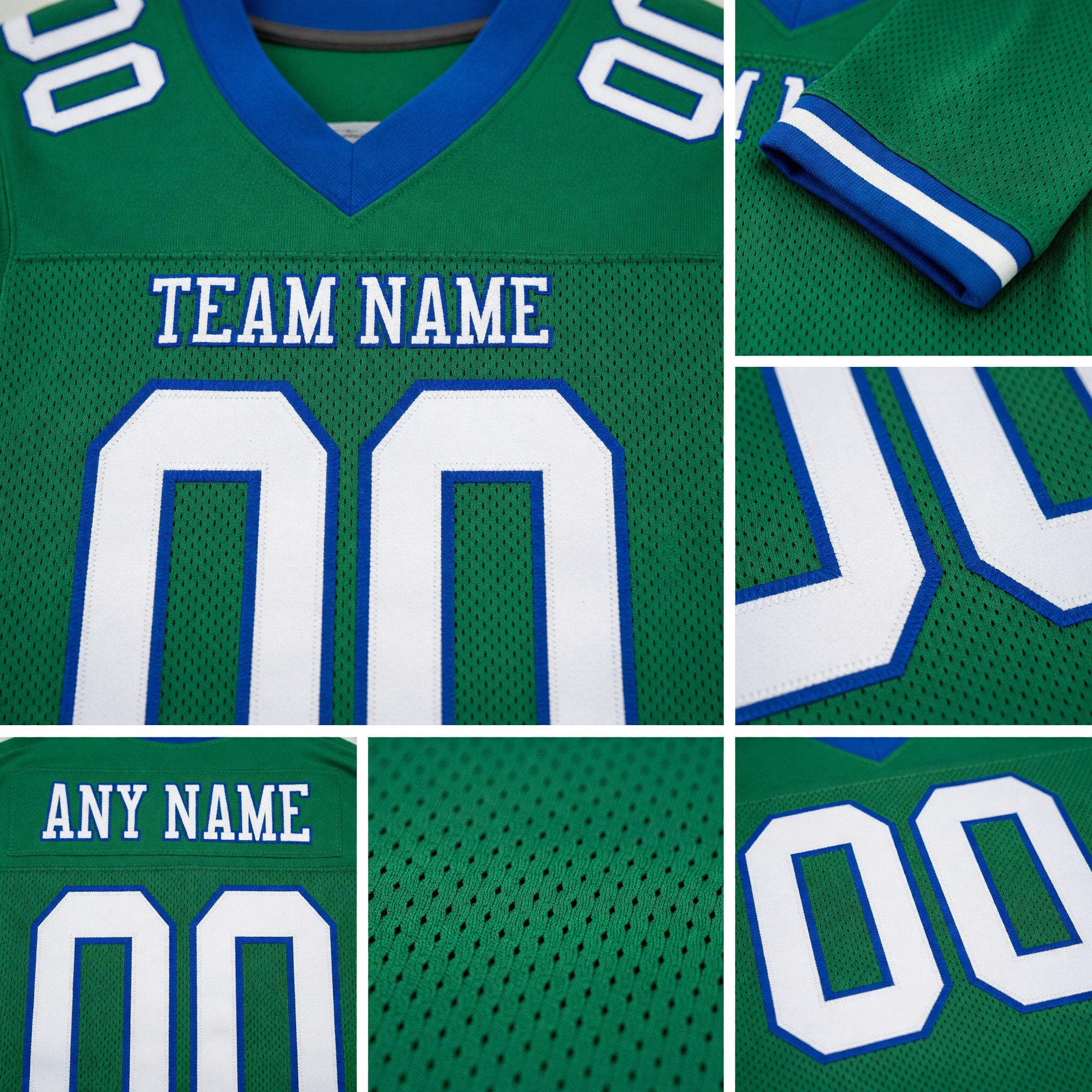 Custom Kelly Green White-Royal Mesh Authentic Football Jersey detail