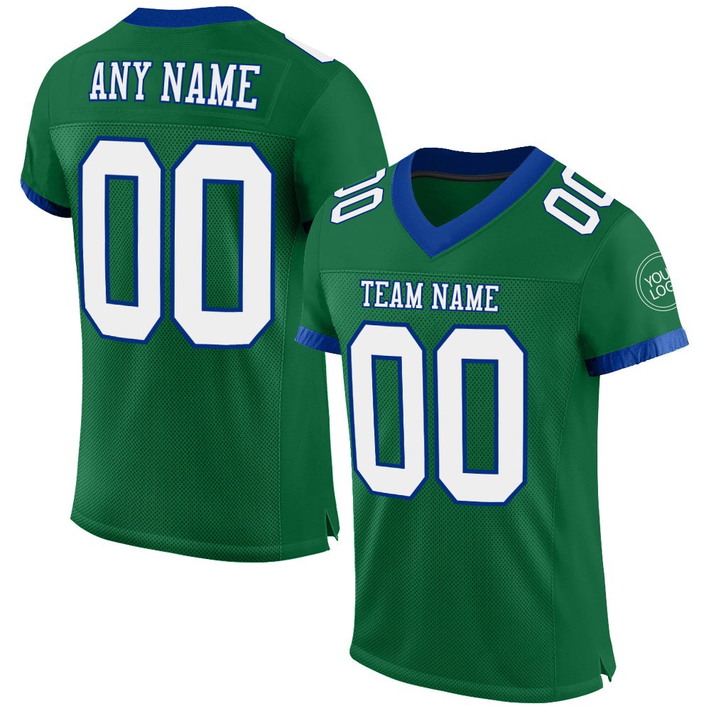 Custom Kelly Green White-Royal Mesh Authentic Football Jersey photo 1