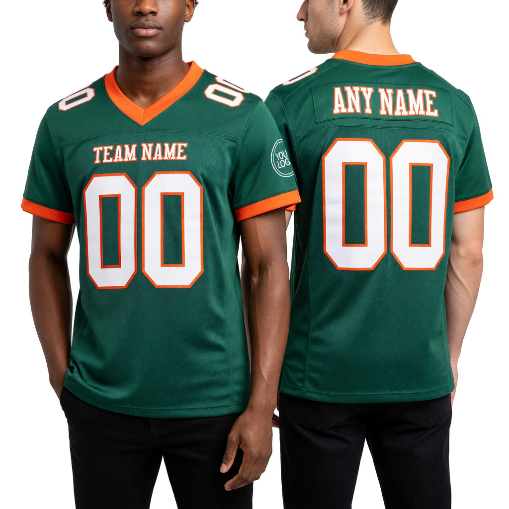 Custom Kelly Green White-Orange Mesh Authentic Football Jersey worn front and back