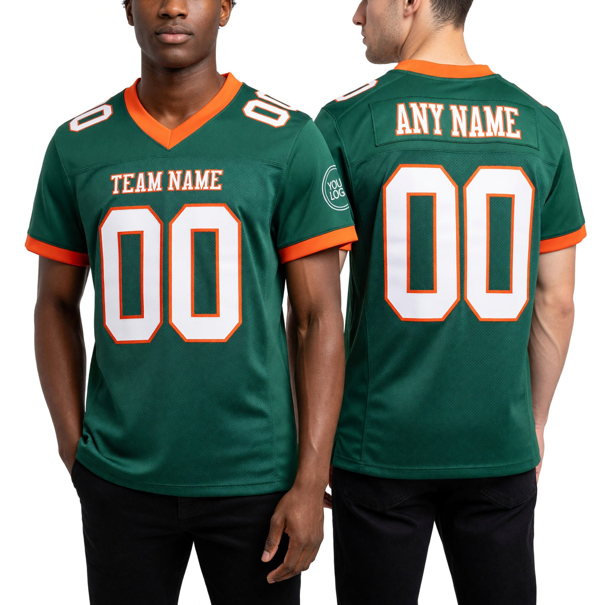 Custom Kelly Green White-Orange Mesh Authentic Football Jersey worn front and back