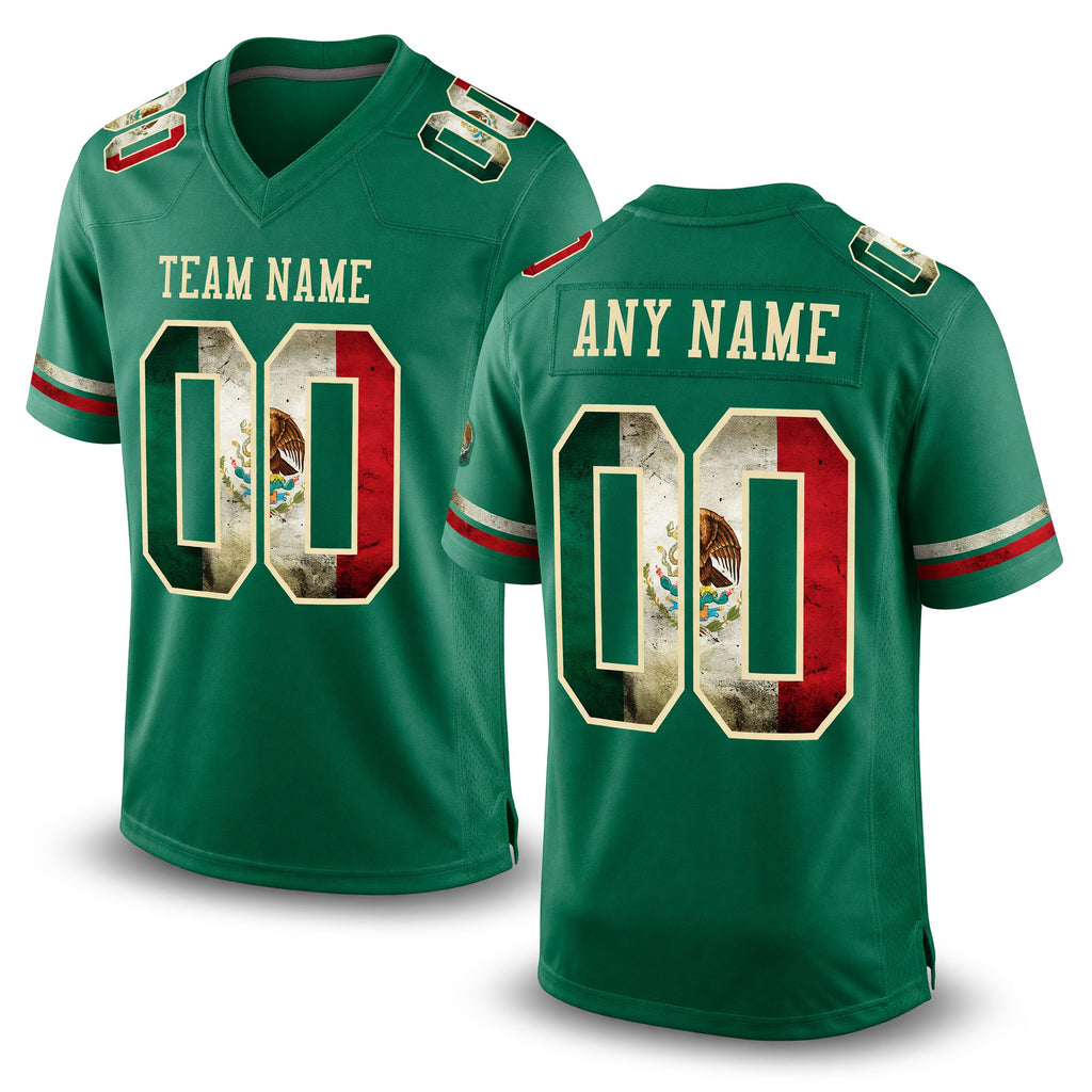 Custom Kelly Green Vintage Mexican Flag-City Cream Mesh Authentic Football Jersey