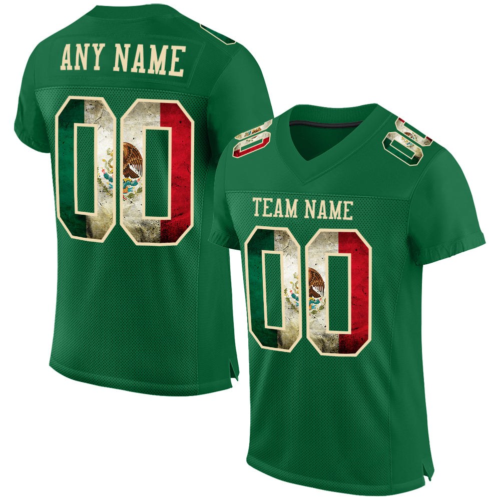 Custom Kelly Green Vintage Mexican Flag-City Cream Mesh Authentic Football Jersey photo 1