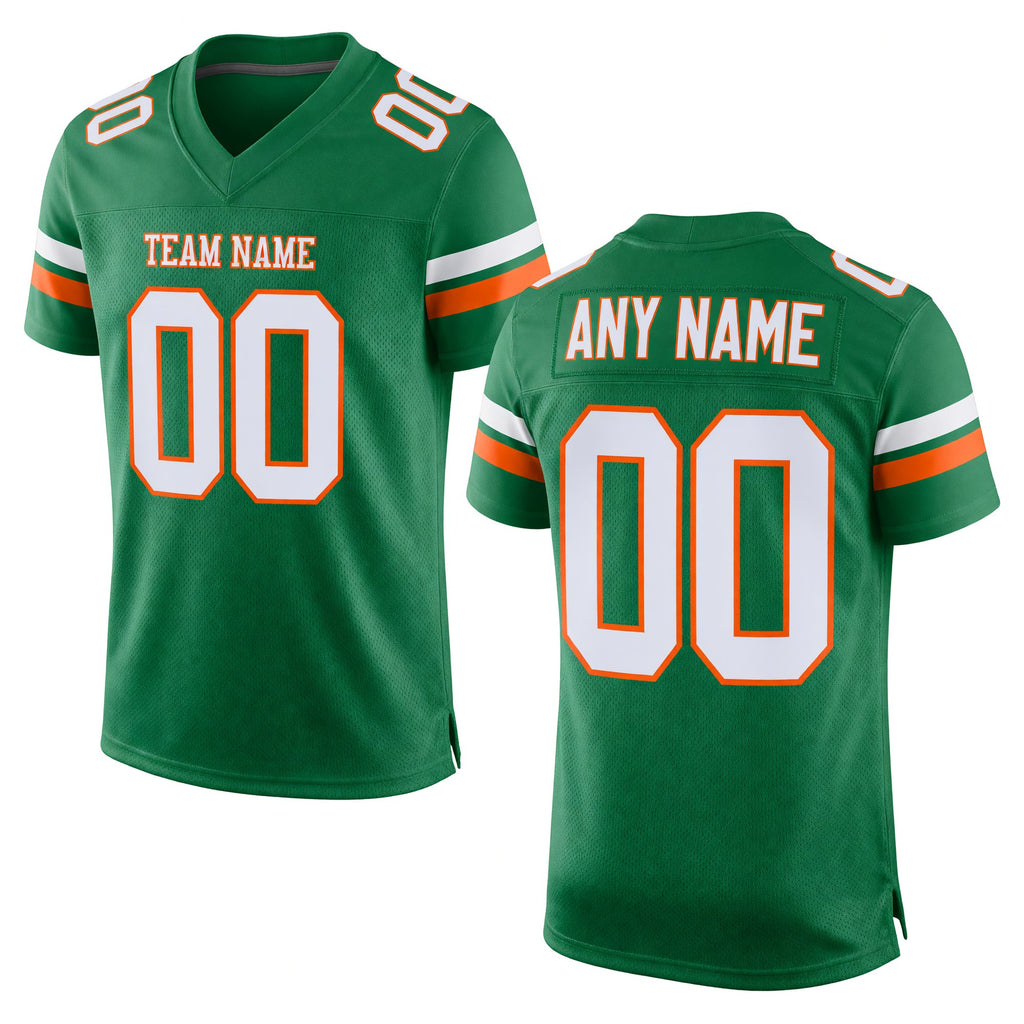 Custom Kelly Green White-Orange Mesh Authentic Football Jersey
