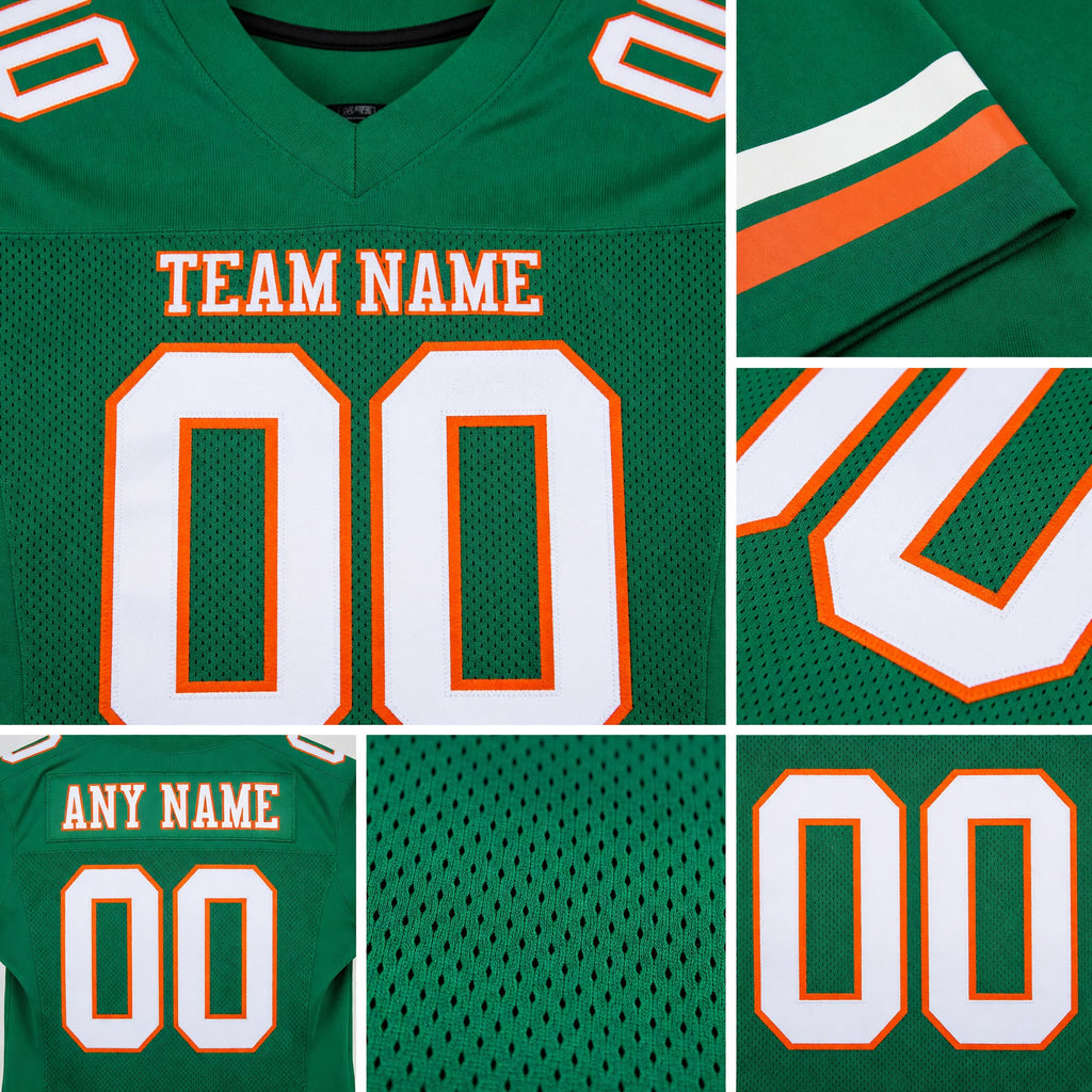 Custom Kelly Green White-Orange Mesh Authentic Football Jersey detail