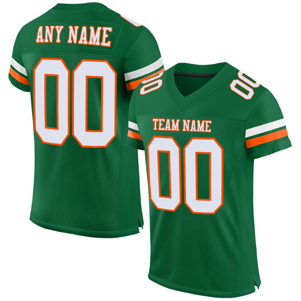 Custom Kelly Green White-Orange Mesh Authentic Football Jersey photo 1