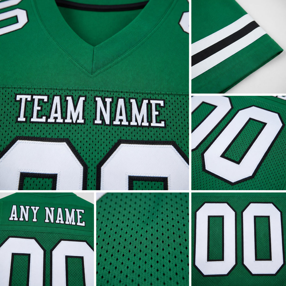Custom Kelly Green White-Black Mesh Authentic Football Jersey detail
