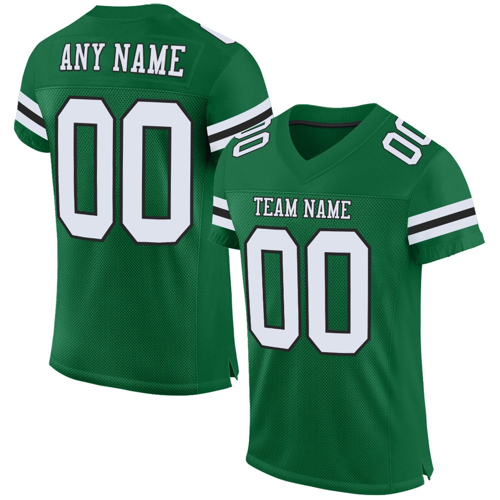 Custom Kelly Green White-Black Mesh Authentic Football Jersey photo 1