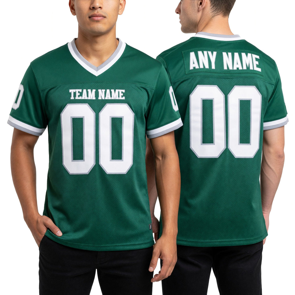 Custom Kelly Green White-Gray Mesh Authentic Throwback Football Jersey worn front and back