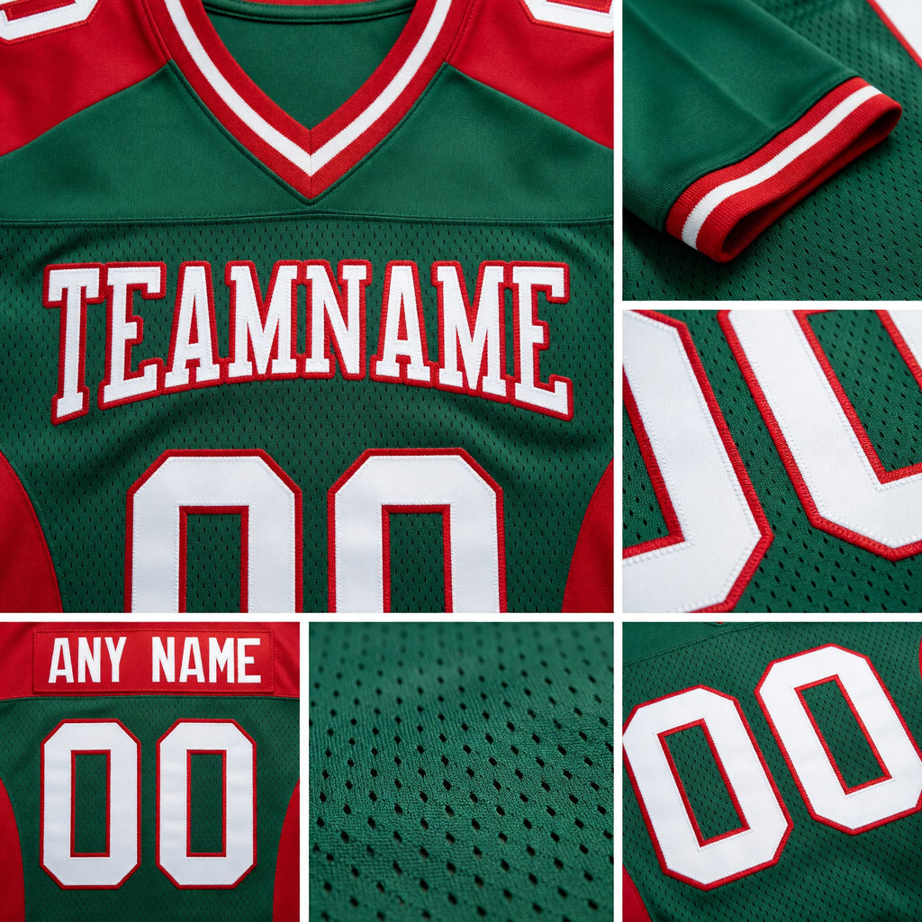 Custom Kelly Green White-Red Authentic Football Jersey detail