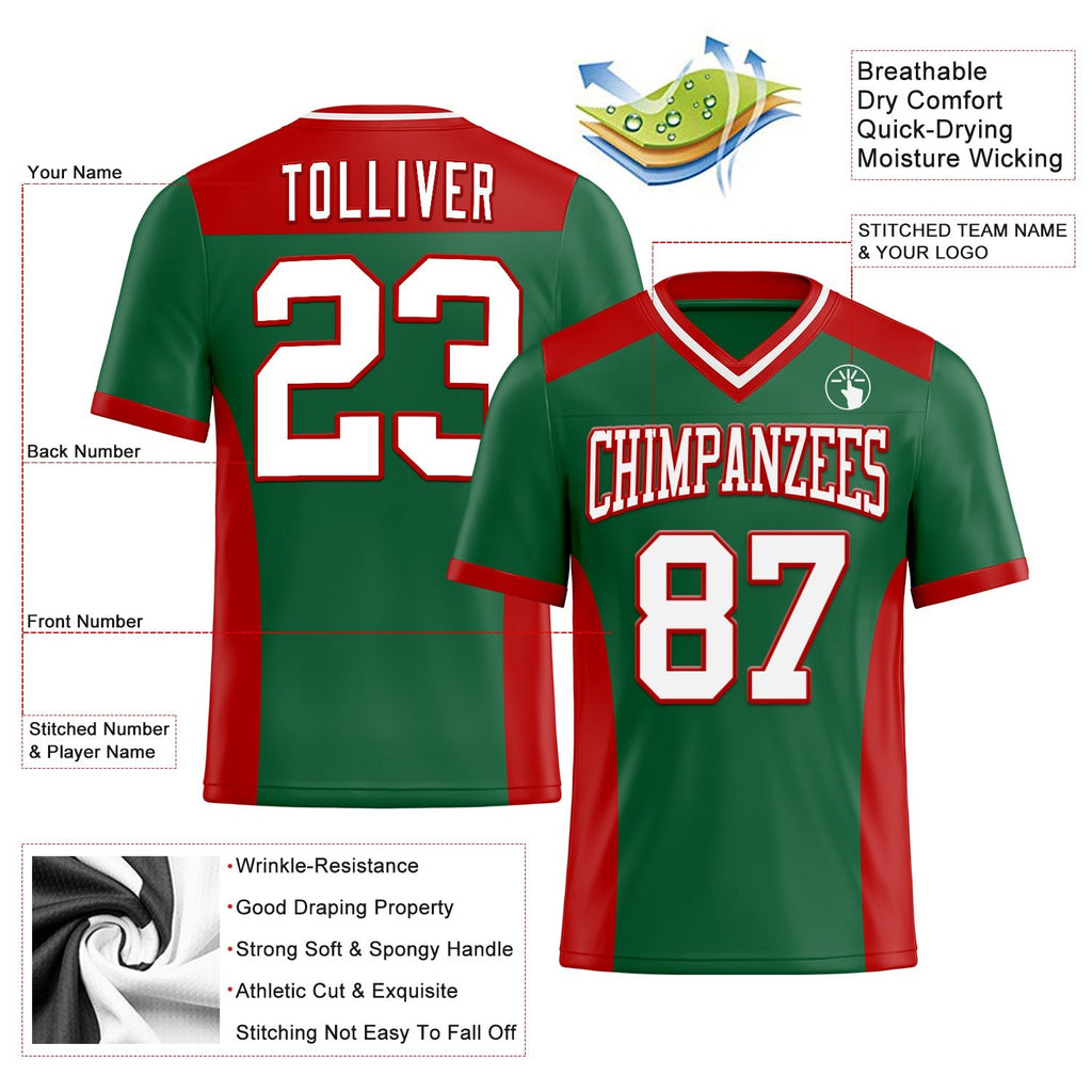 Custom Kelly Green White-Red Authentic Football Jersey photo 3
