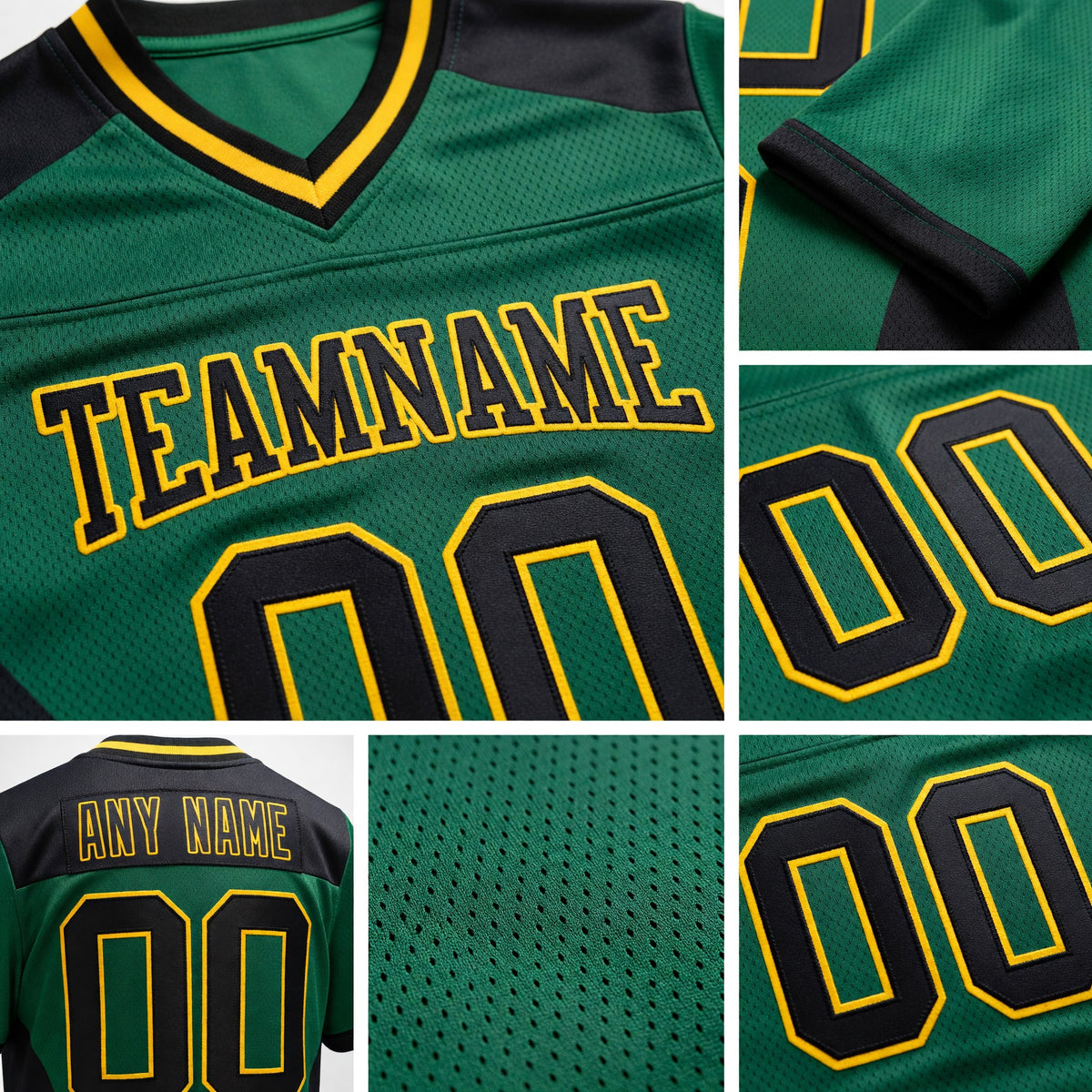 Custom Kelly Green Black-Yellow Authentic Football Jersey detail