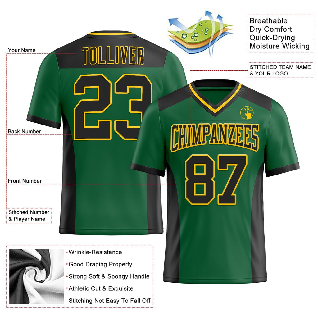 Custom Kelly Green Black-Yellow Authentic Football Jersey photo 3