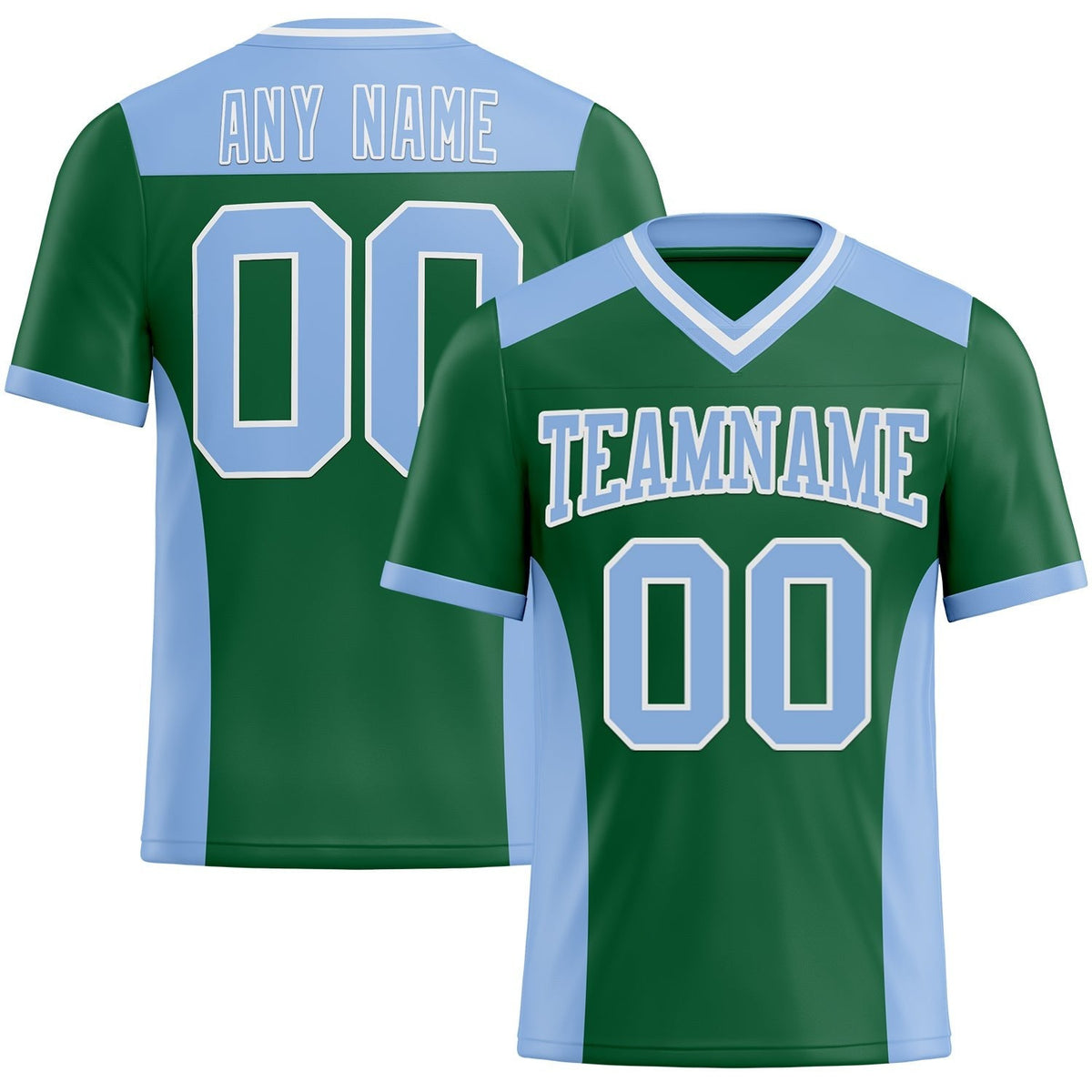 Custom Kelly Green Light Blue-White Authentic Football Jersey