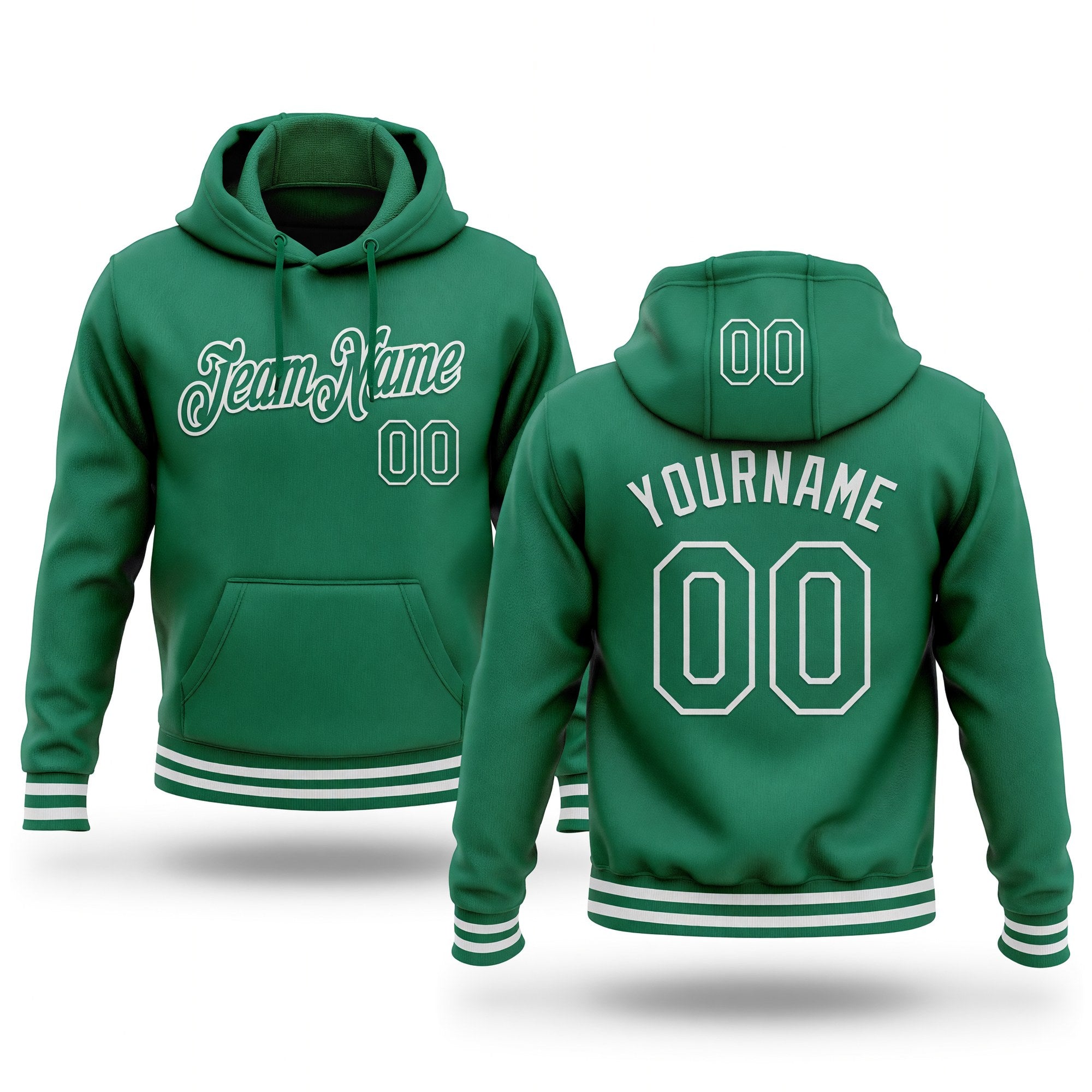 Custom Stitched Kelly Green White Sports Pullover Sweatshirt Hoodie