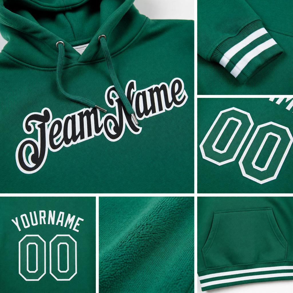 Custom Stitched Kelly Green White Sports Pullover Sweatshirt Hoodie detail