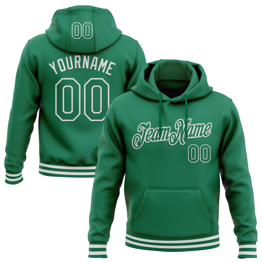 Custom Stitched Kelly Green White Sports Pullover Sweatshirt Hoodie photo 1