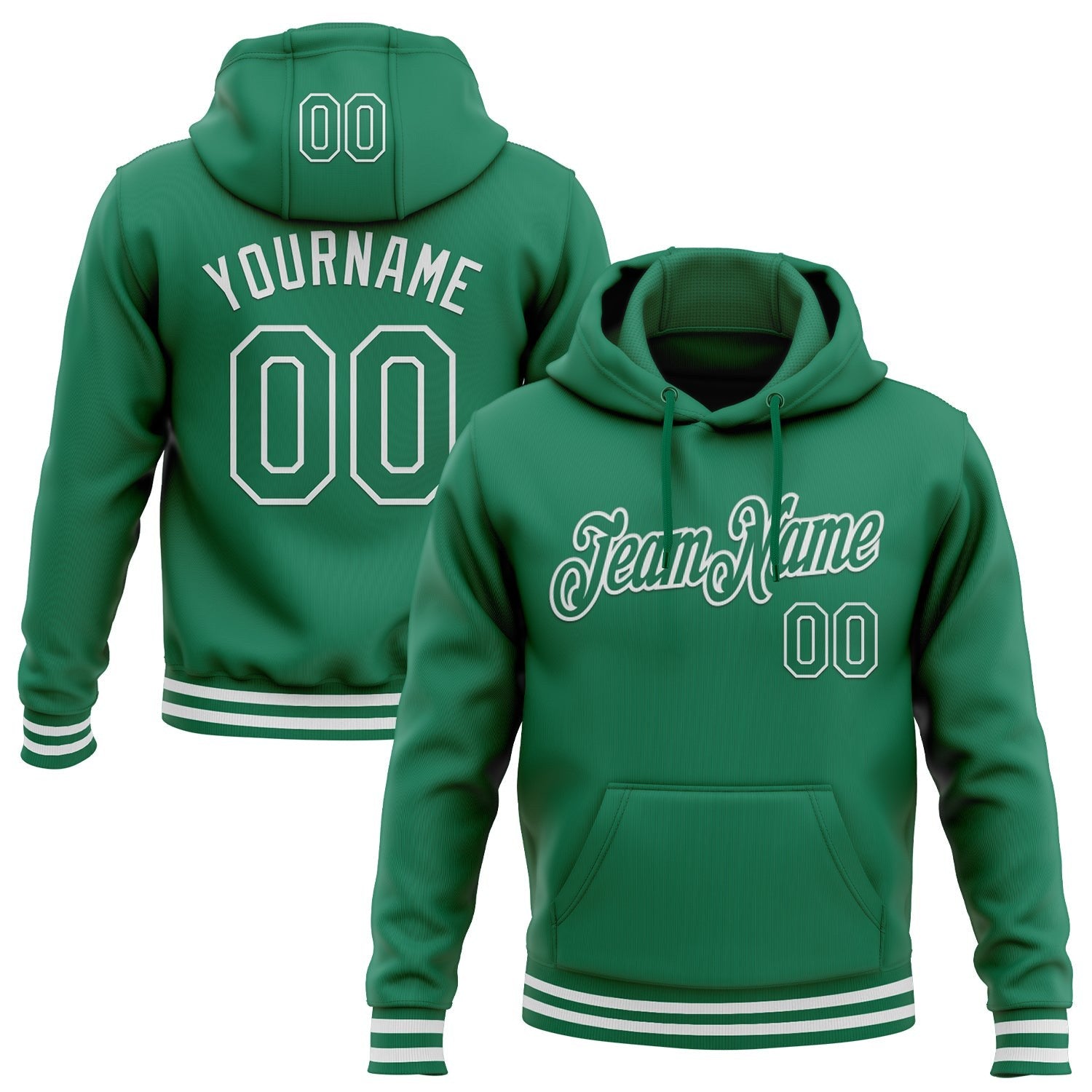 Custom Stitched Kelly Green White Sports Pullover Sweatshirt Hoodie photo 1