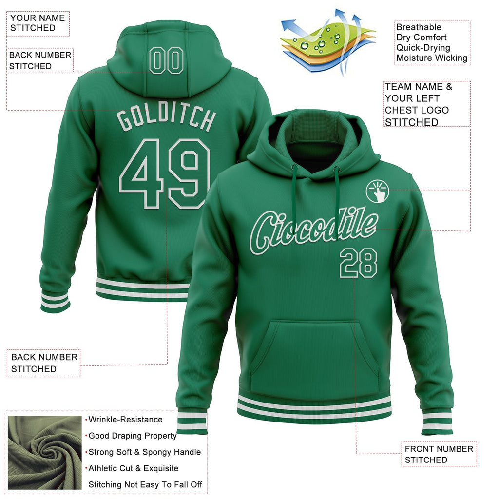 Custom Stitched Kelly Green White Sports Pullover Sweatshirt Hoodie photo 3