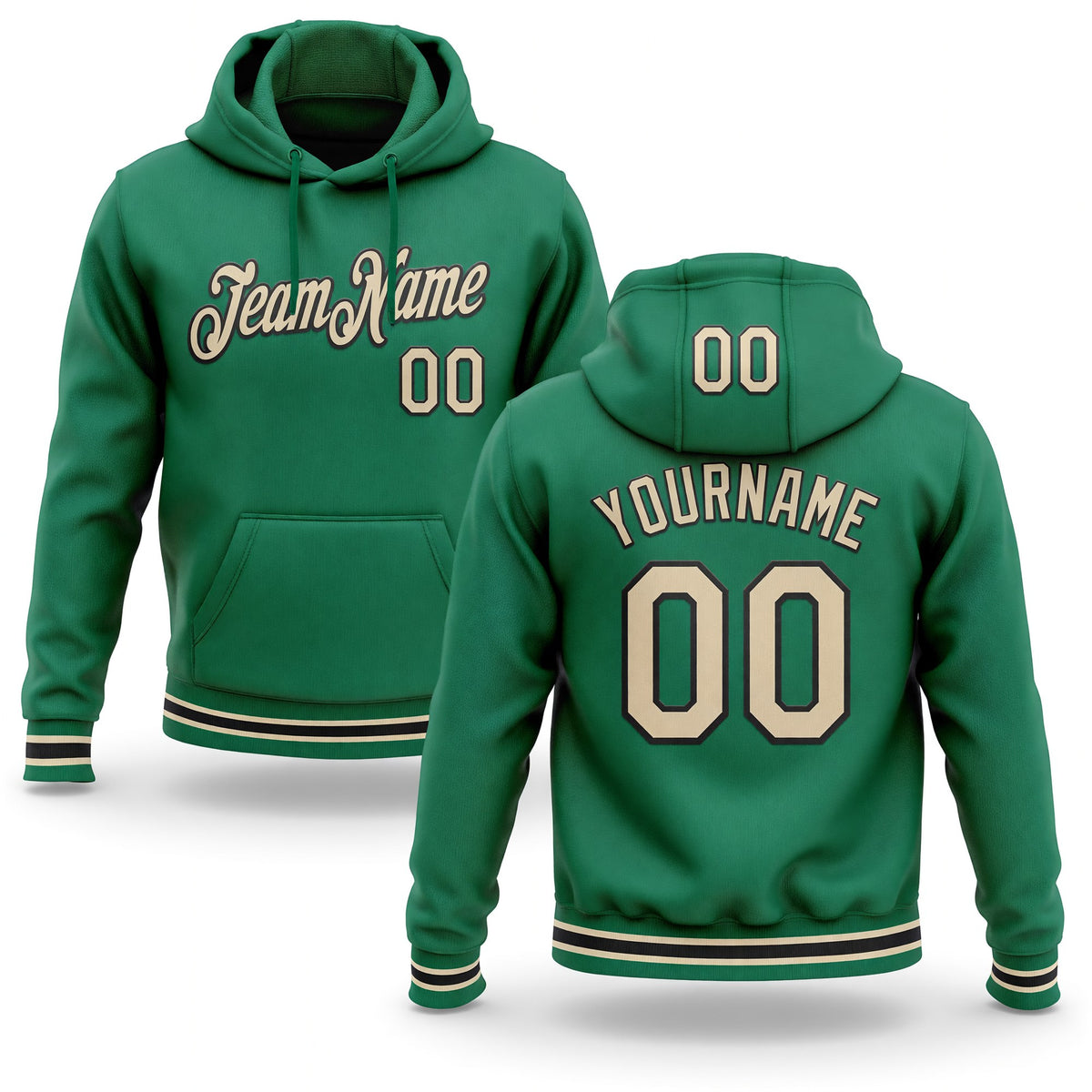 Custom Stitched Kelly Green Cream-Black Sports Pullover Sweatshirt Hoodie